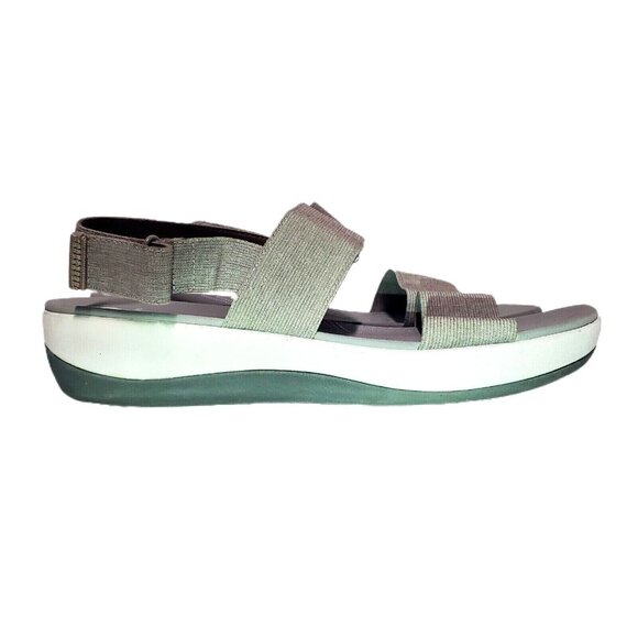 CLARKS Cloud Steppers Womens Sandal Sz 12/44 Gray Stretch Strap Sling Back - Picture 1 of 10